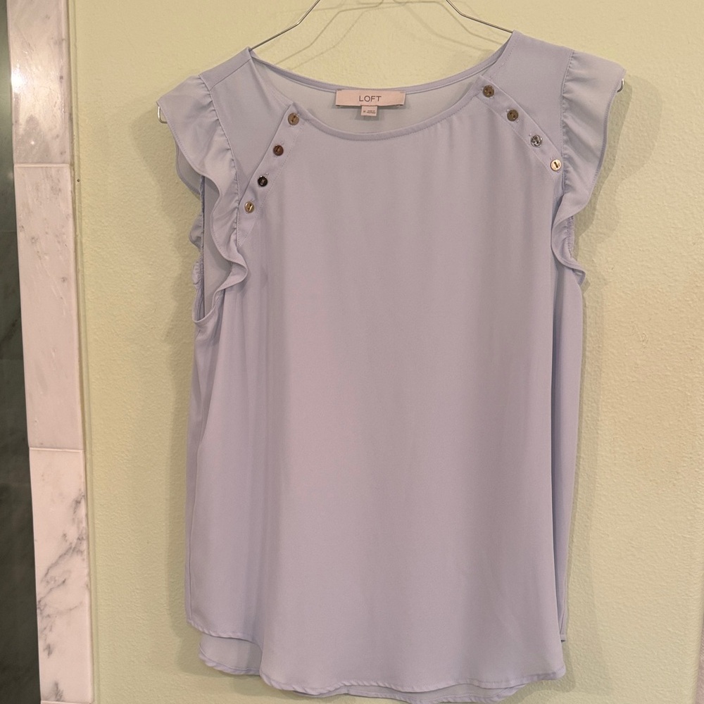 LOFT Soft Blue Button Detail Blouse Size Medium - Picture 1 of 8